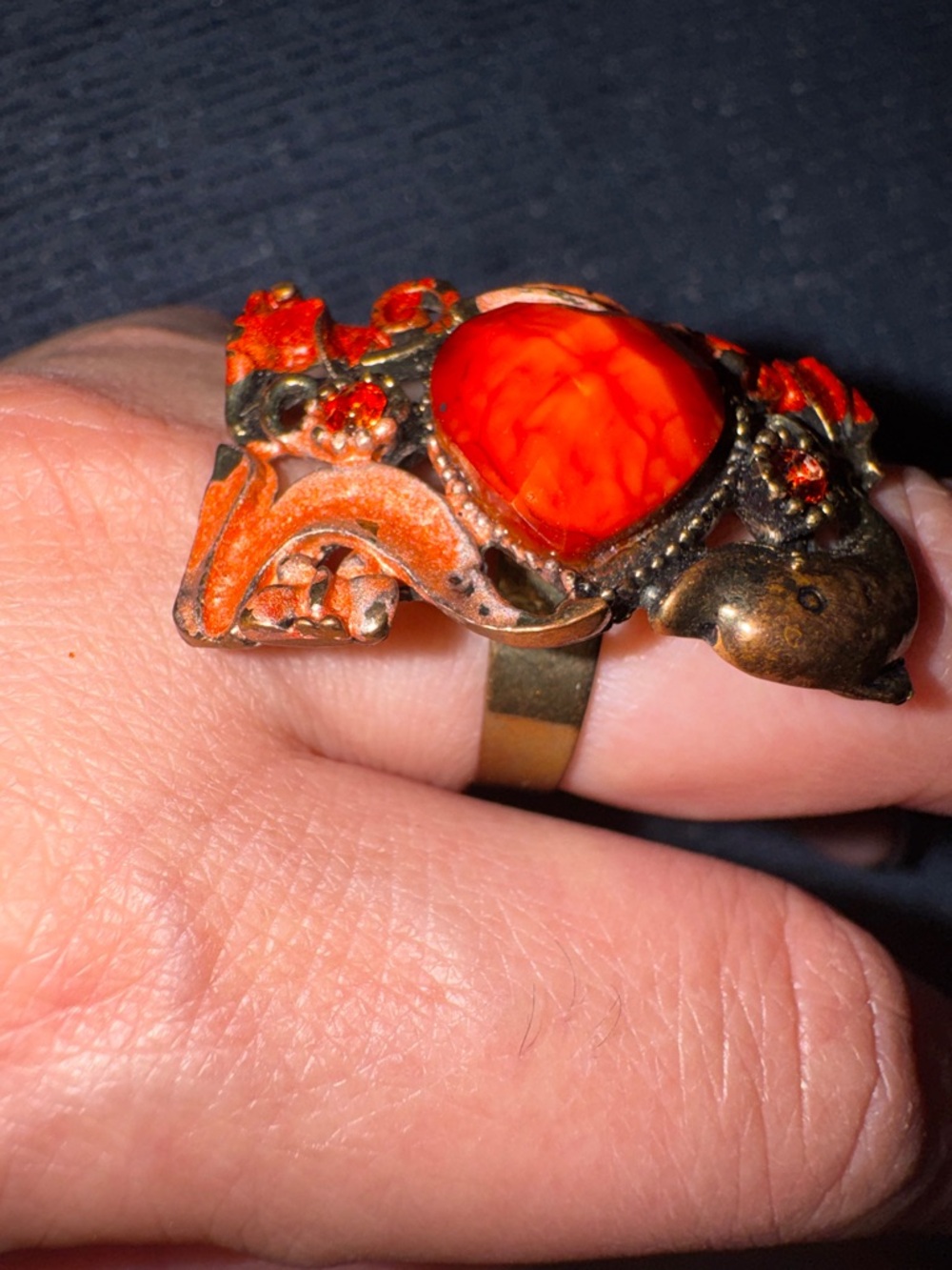 Vintage💫 Bold Orange Stone Statement Adjustable Ring - One Size - Picture 4 of 13